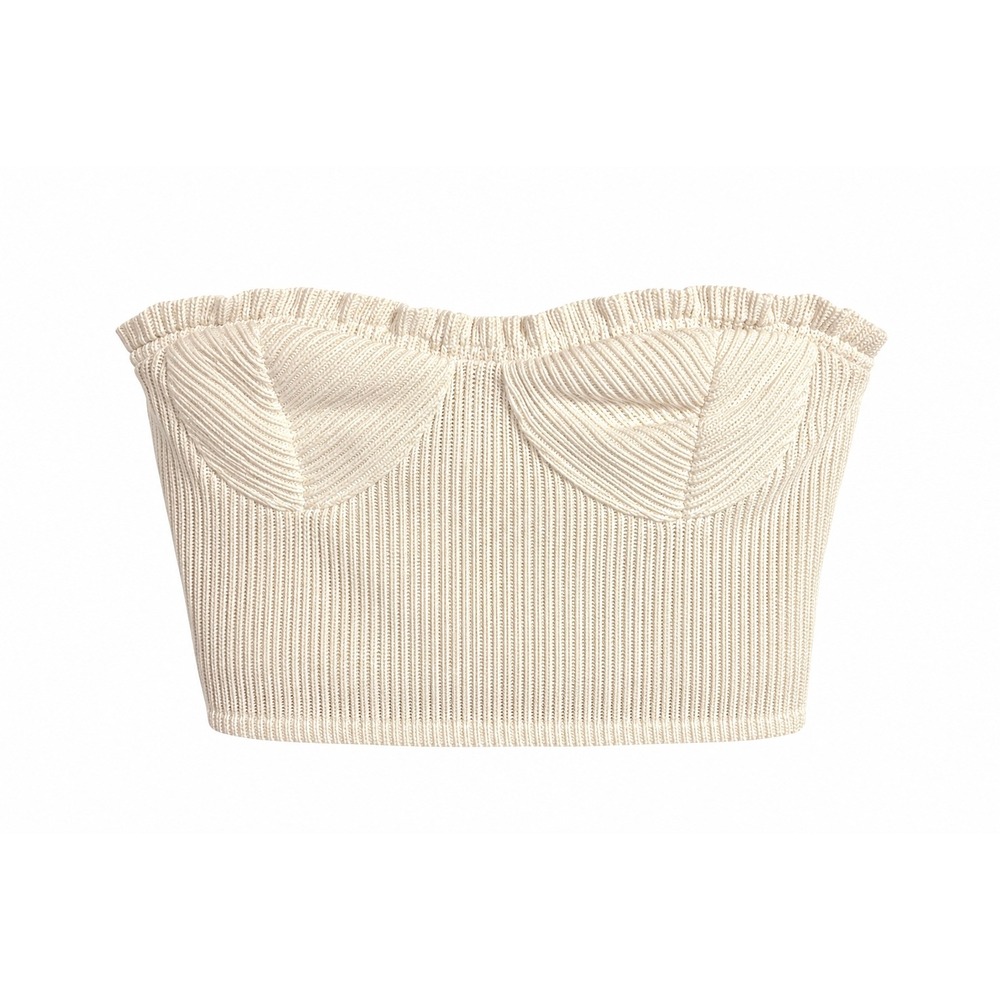 Kirious Los Angeles XL Ivory Ribbed Knit Strapless Bustier Crop Top